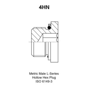 Metric Male L-Series Hollow Hex Plug ISO 6149-3, model 4HN, line drawing