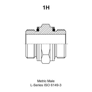 Metric Male L-Series ISO 6149-3 hydraulic adapter, model 1H, line drawing