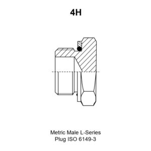 Metric Male L-Series Plug ISO 6149-3, model 4H, line drawing