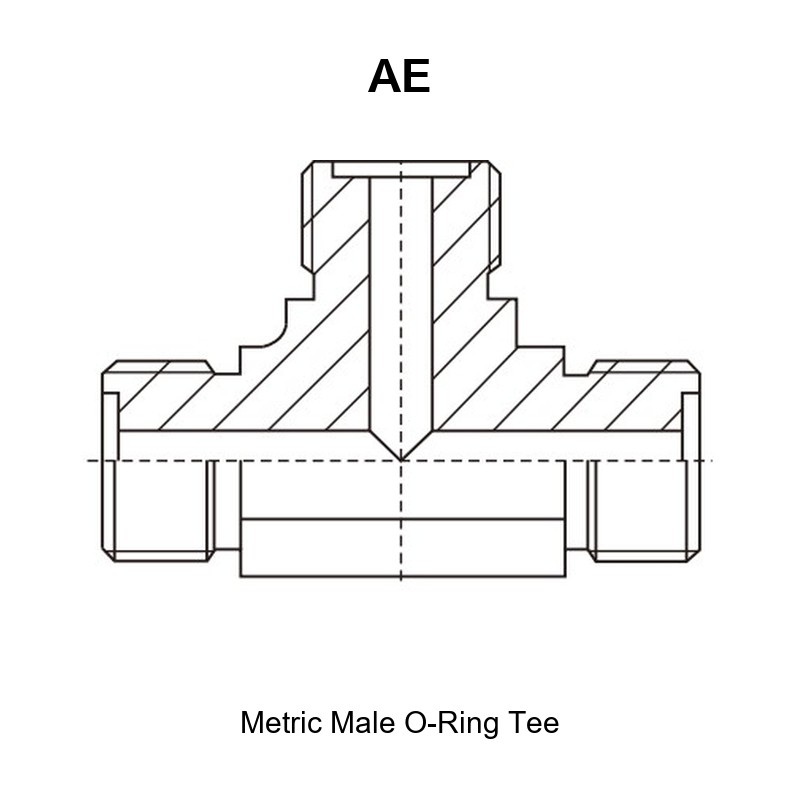 Metric male O-ring tee hydraulic adapter AE