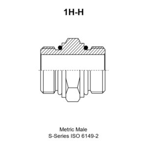 Metric Male S-Series ISO 6149-2 hydraulic adapter, model 1H-H, line drawing