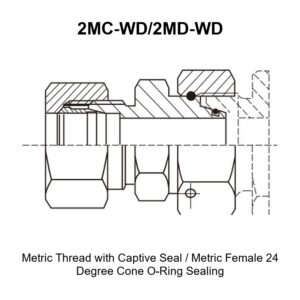 Metric thread with captive seal metric female 24 degree cone O-ring sealing hydraulic adapter 2MC-WD/2MD-WD