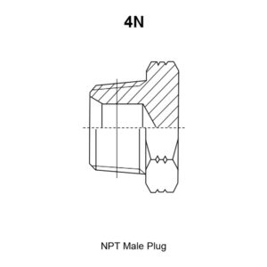 4N NPT male hex head plug drawing with tapered thread E, threaded length A, overall length L and hex S1