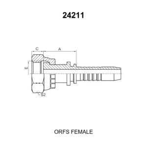 ORFS female hydraulic hose fitting series 24211 with O-ring face seal for braided and spiral hoses