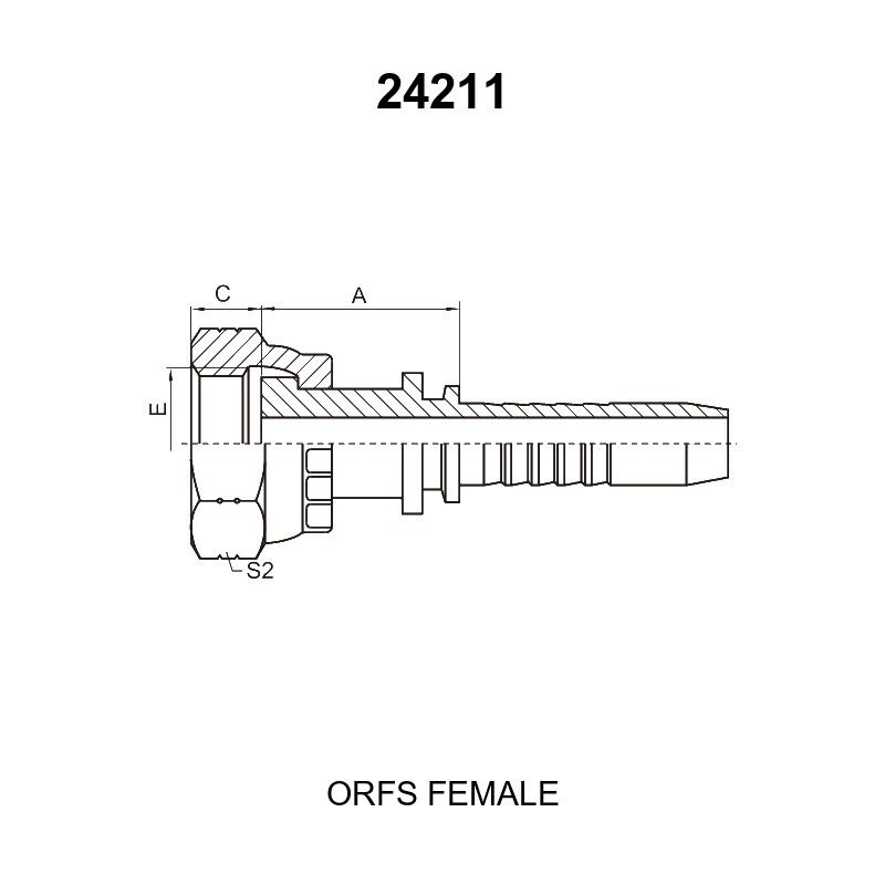 ORFS female hydraulic hose fitting series 24211 with O-ring face seal for braided and spiral hoses