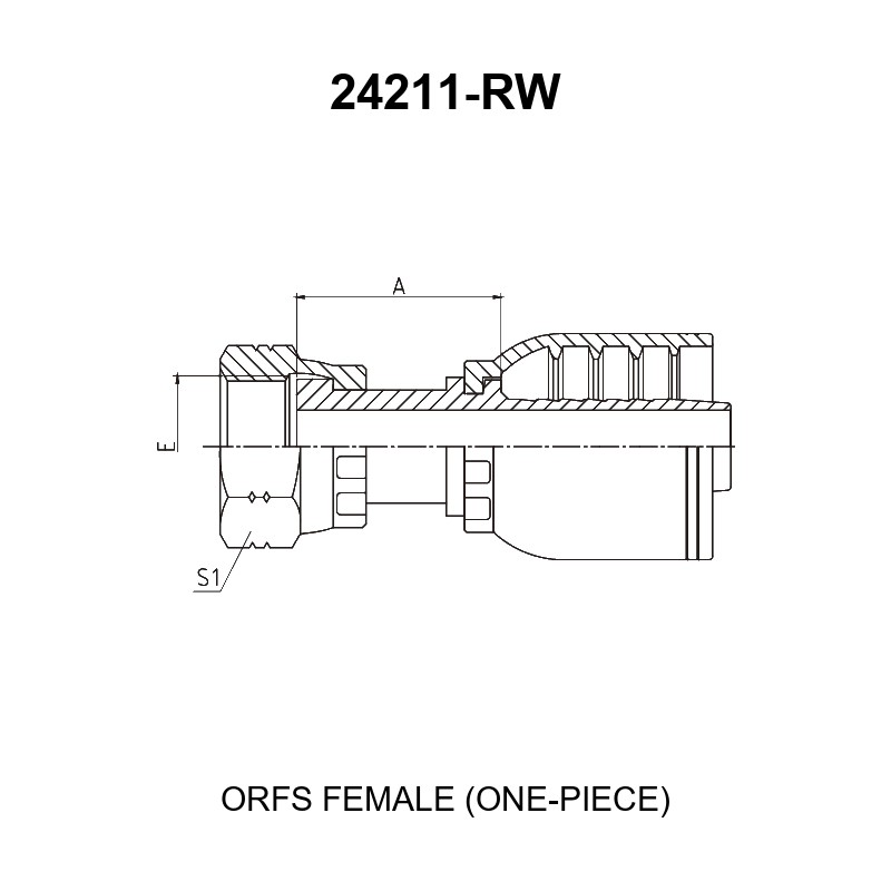 ORFS female one-piece hydraulic hose fitting series 24211-RW with O-ring face seal