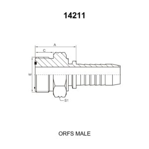 ORFS male hydraulic hose fitting series 14211 with O-ring face seal for braided and spiral hoses