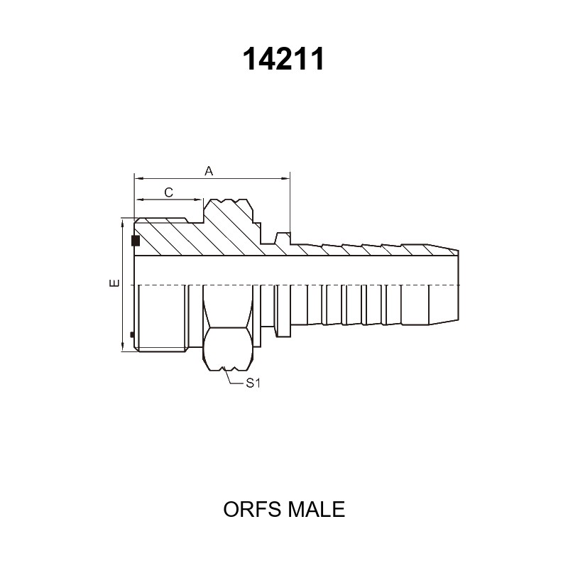 ORFS male hydraulic hose fitting series 14211 with O-ring face seal for braided and spiral hoses