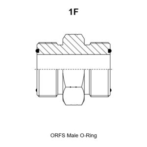 1F ORFS male O-ring adapter drawing with flat face ends at E and F, dimensions A, B, L and hex S1