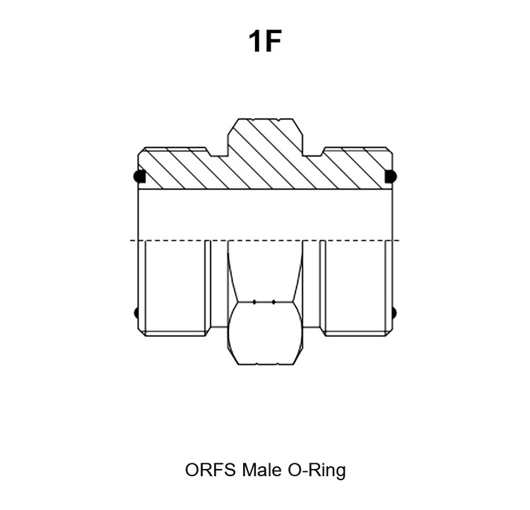 1F ORFS male O-ring adapter drawing with flat face ends at E and F, dimensions A, B, L and hex S1