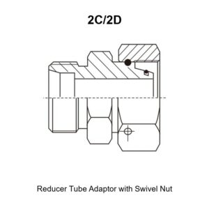 Reducer tube adaptor with swivel nut hydraulic adapter 2C/2D