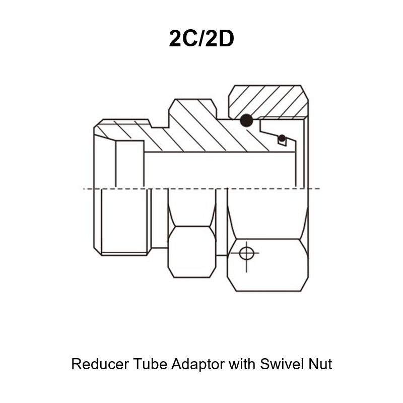 Reducer tube adaptor with swivel nut hydraulic adapter 2C/2D