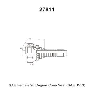 SAE female 90 degree cone seat hydraulic hose fitting series 27811 per SAE J513 for braided and spiral hoses