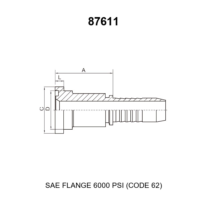 SAE flange 6000 psi code 62 hydraulic hose fitting series 87611 straight per ISO 12151-3 SAE J518