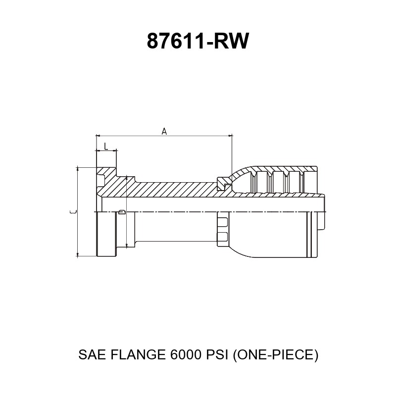 SAE flange 6000 psi one-piece hydraulic hose fitting series 87611-RW