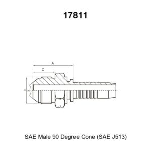 SAE male 90 degree cone hydraulic hose fitting series 17811 per SAE J513 for braided and spiral hoses