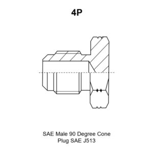 SAE Male 90 Degree Cone Plug SAE J513, model 4P, line drawing