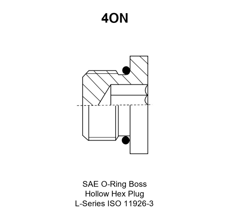 SAE O-Ring Boss Hollow Hex Plug L-Series ISO 11926-3, model 4ON, line drawing