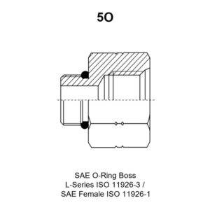 SAE O-Ring Boss L-Series ISO 11926-3 / SAE Female ISO 11926-1 hydraulic adapter, model 5O, line drawing