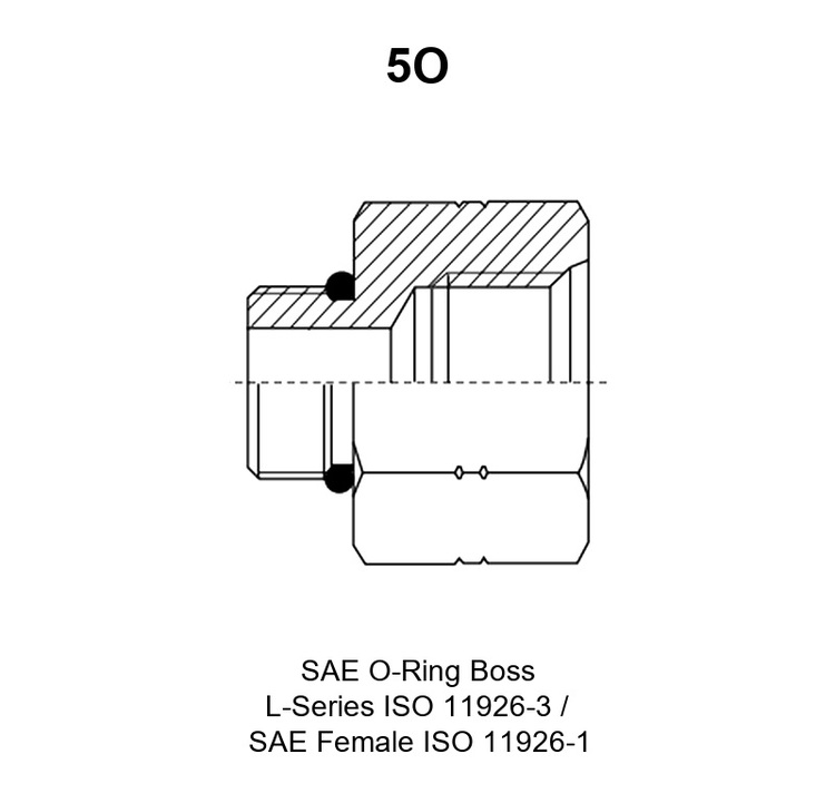 SAE O-Ring Boss L-Series ISO 11926-3 / SAE Female ISO 11926-1 hydraulic adapter, model 5O, line drawing