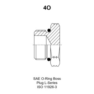 SAE O-Ring Boss Plug L-Series ISO 11926-3, model 4O, line drawing