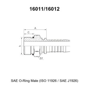 SAE O-ring male hydraulic hose fitting series 16011 and 16012 per ISO 11926 SAE J1926 for braided and spiral hoses