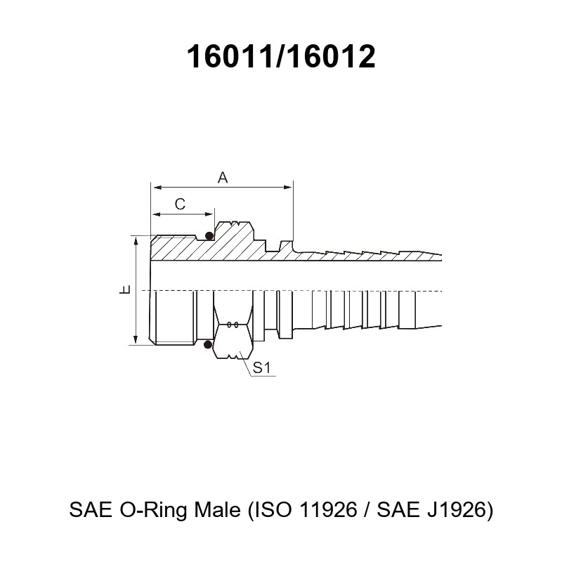 SAE O-ring male hydraulic hose fitting series 16011 and 16012 per ISO 11926 SAE J1926 for braided and spiral hoses