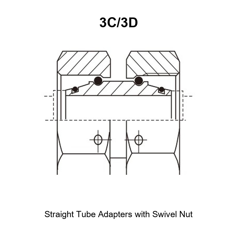 Straight tube adapters with swivel nut hydraulic adapter 3C/3D