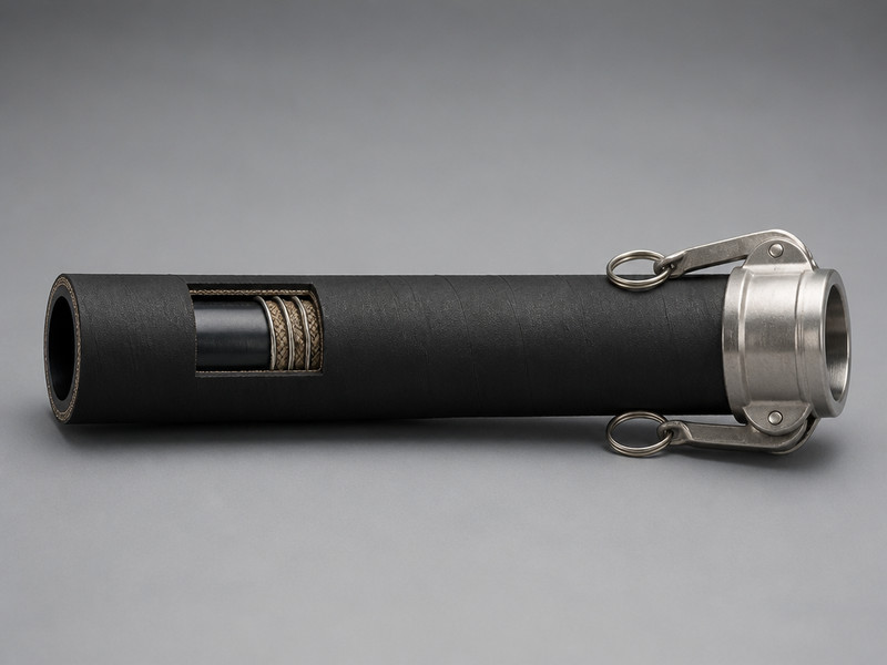 EN 12115 Type SD suction and delivery chemical hose with embedded wire helix and camlock coupling