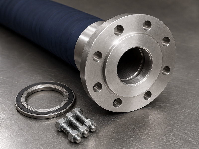 Flanged hose end connection in ASME B16.5 Class 150 pattern with a raised face