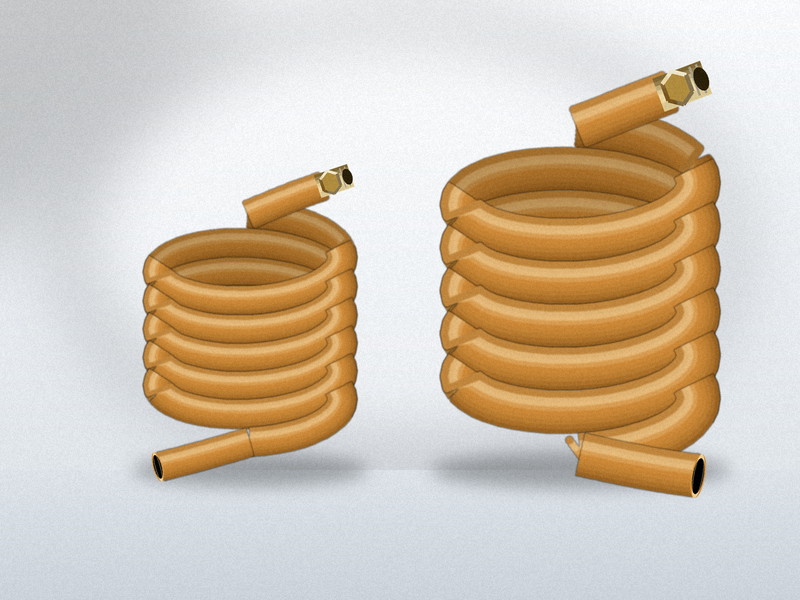 HENGHUA polyurethane coiled air hoses in 1/4 inch and 3/8 inch with brass fittings, heat-set on controlled mandrels and extension-tested before packing
