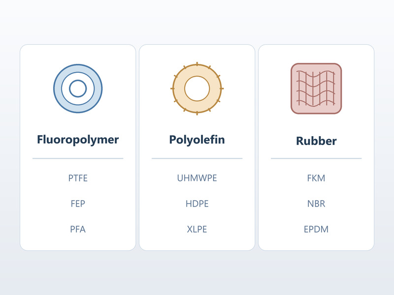 Comparison chart of fluoropolymer, polyolefin and rubber hose tubes for solvent service